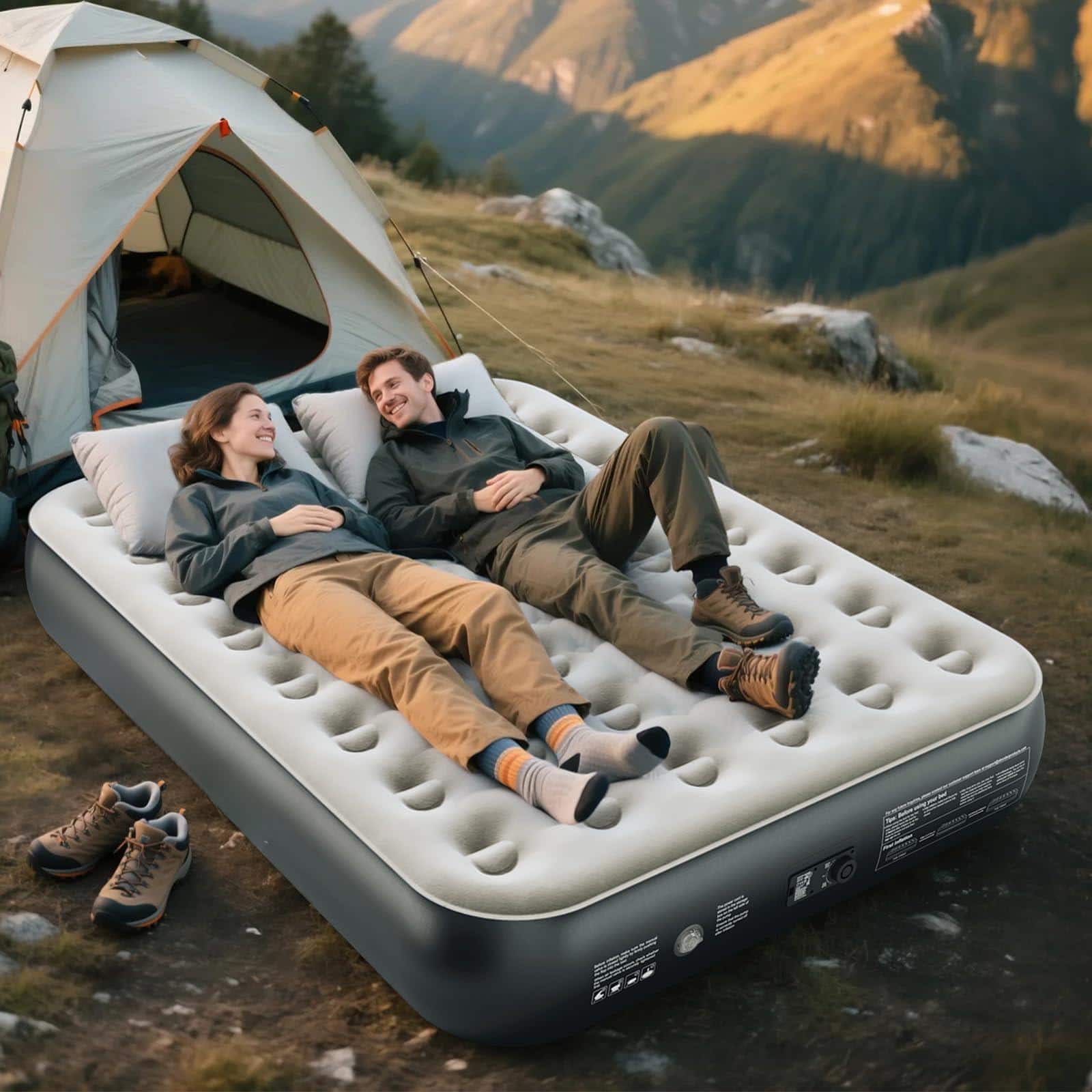Jadie Link - Camping Air Mattress With Built 𝐅𝐚𝐬𝐭 𝐈𝐧𝐟𝐥𝐚𝐭𝐢𝐨𝐧: The built-in pump inflates the air - Gray
