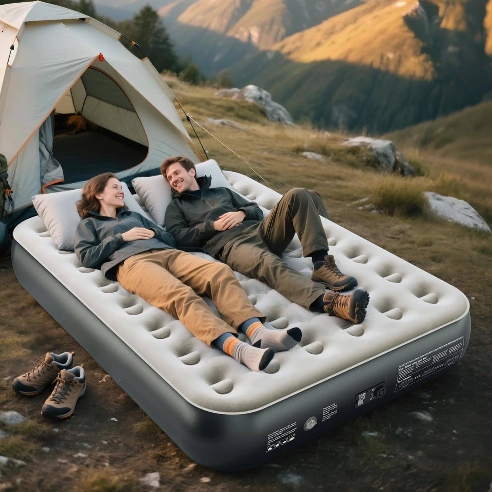 Front. Jadie Link - Camping Air Mattress With Built 𝐅𝐚𝐬𝐭 𝐈𝐧𝐟𝐥𝐚𝐭𝐢𝐨𝐧: The built-in pump inflates the air - Grey.