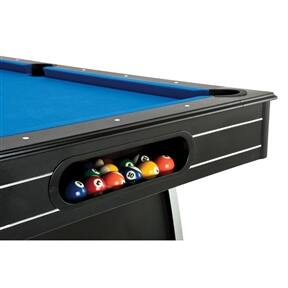 Back. SlickBlue - 7 Foot Blue Top Pool Table with 2 Cues and Billiard Balls Set - Blue, Black.