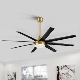 Breezary - 65-Inch Ceiling Fan with 8 ABS Blades, 6-Speed DC Motor, Remote Control with Timer, 2 Downrods, Light/No-Light Options - Gold and Black (With Light)