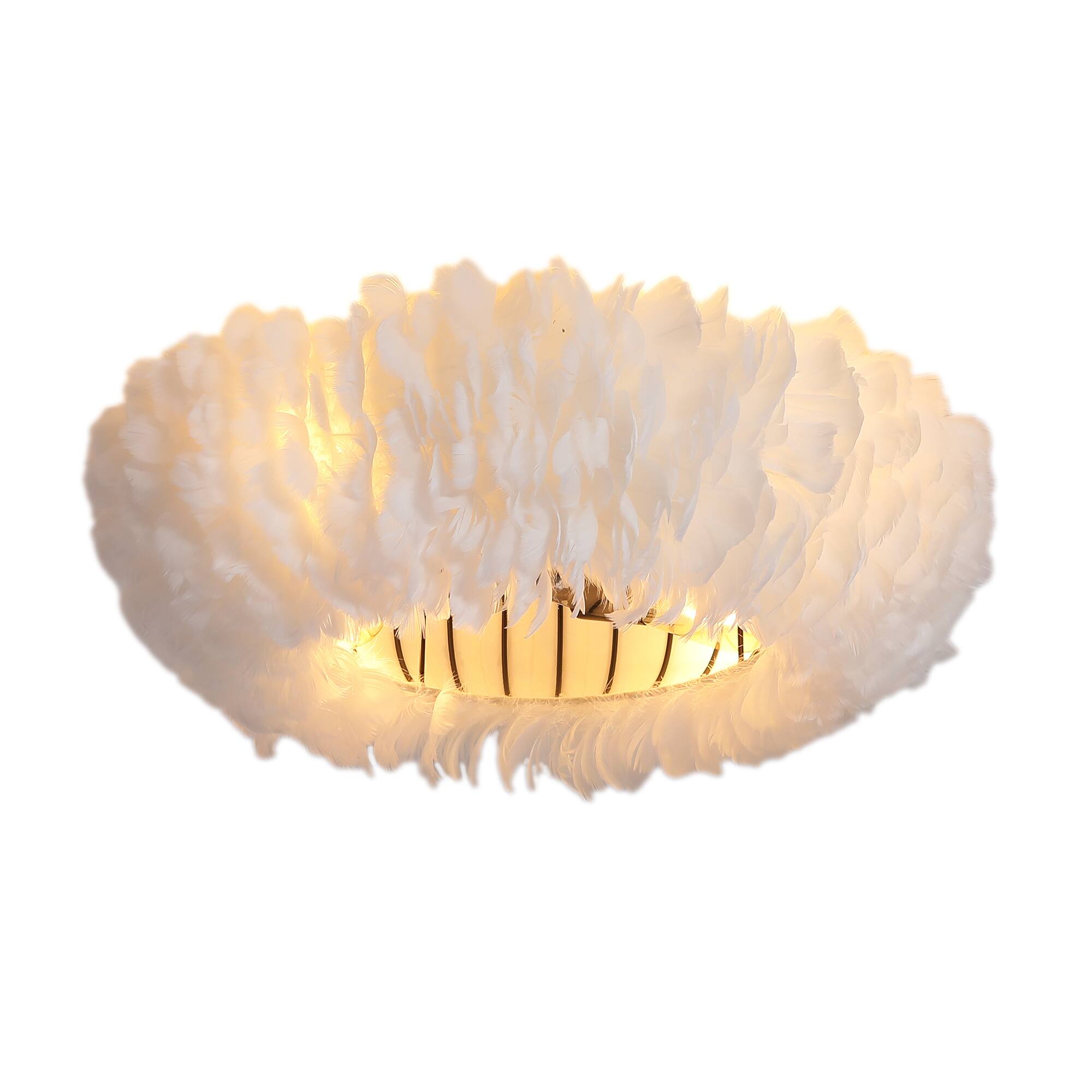 Alt View 7. Sofucor - Modern Ceiling Fans w/Remote White Feather Chandelier Stylish Low Profile Ceiling Fan Reversible for Bedroom Living Room - White.