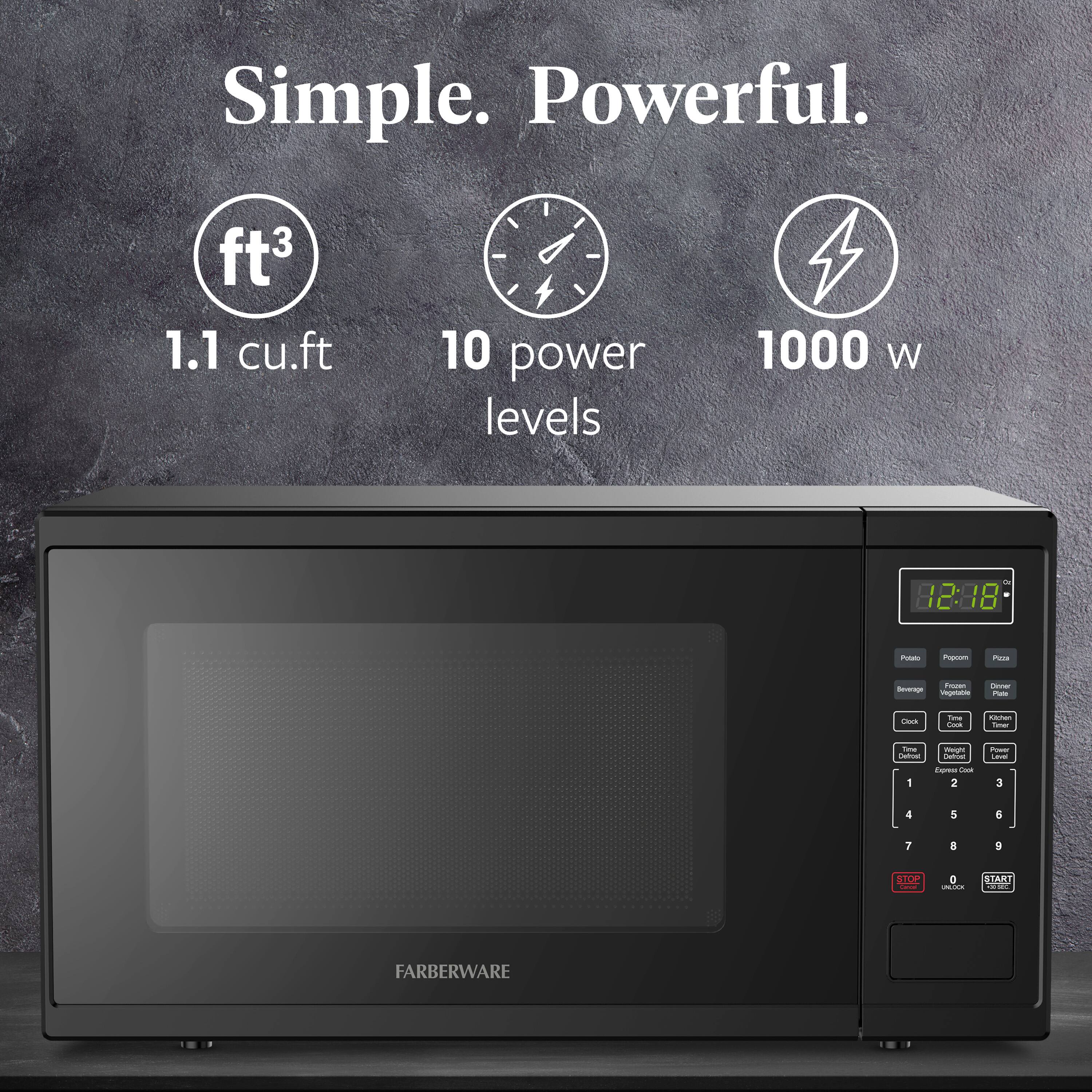Simple. Powerful.

1.1 cu.ft

10 power levels

1000 W

FARBERWARE