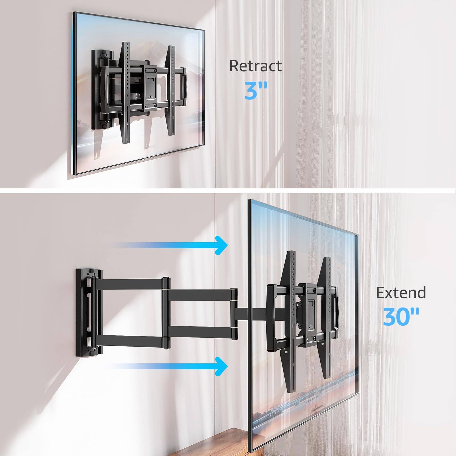 Retract 3"  
Extend 30"
