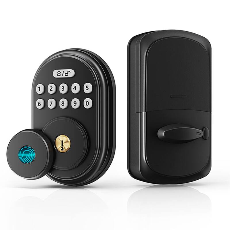 Front. Wrightmaster - 4-in-1 Aluminum Smart Pad Lock with Wi-Fi Control, Fingerprint, Keypad, Key, Auto-Unlock & Quiet Mode - Black.
