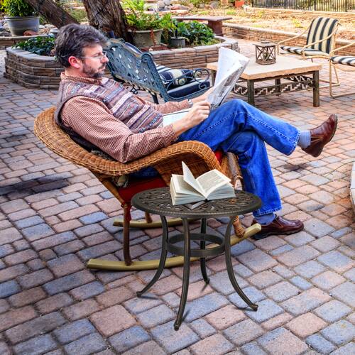 Alt View 5. Winado - 24in Cast Aluminum Side Table, All Weather Round Patio Coffee Porch Table, Bistro End Table for Indoor Outdoor Garden - Bronze.