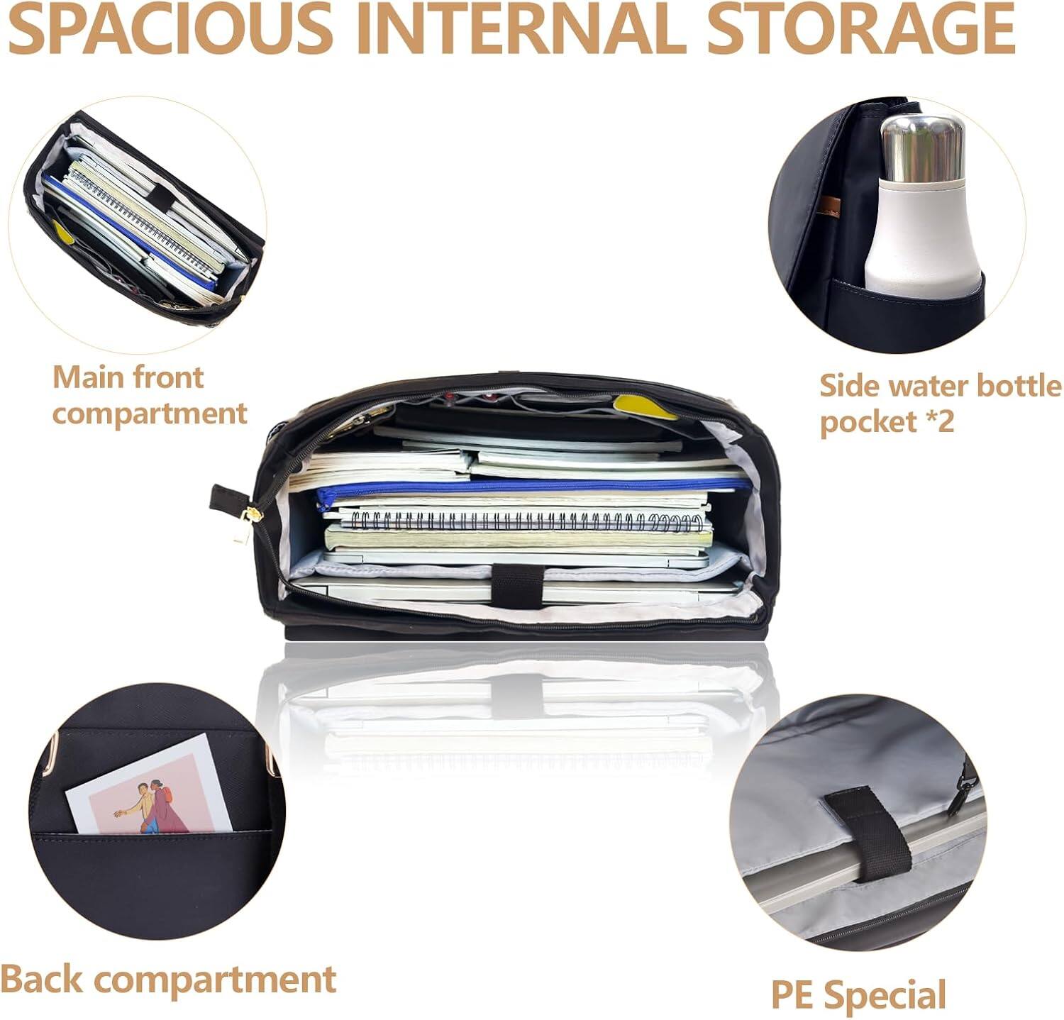 SPACIOUS INTERNAL STORAGE

- Main front compartment
- Side water bottle pocket *2
- Back compartment
- PE Special