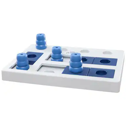 Front. TRIXIE - Dog Activity Chess Strategy Game, Level 3, Advanced Dog Puzzle Toy - White/Blue.