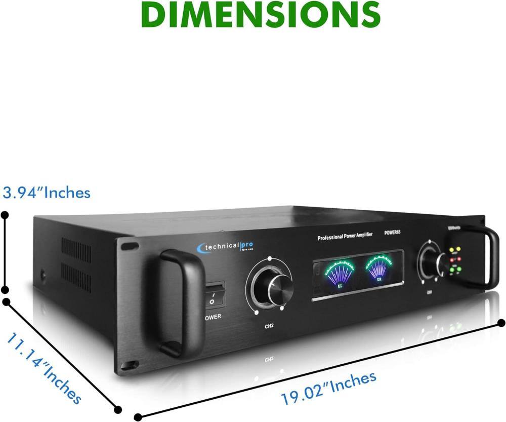 DIMENSIONS  
3.94" Inches  
11.14" Inches  
19.02" Inches  

technical pro  
Professional Power Amplifier  
POWER  
CH2  
CH3
