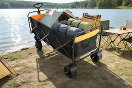 Loheer - Extra Long Folding Wagon Beach Cart Large Capacity Heavy Duty Garden Shopping Collapsible Utility Cart