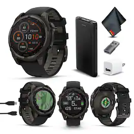 Garmin - fenix 8 47mm Solar Sapphire Carbon Gray DLC Titanium with Black Gray Silicone - Black - (2024)