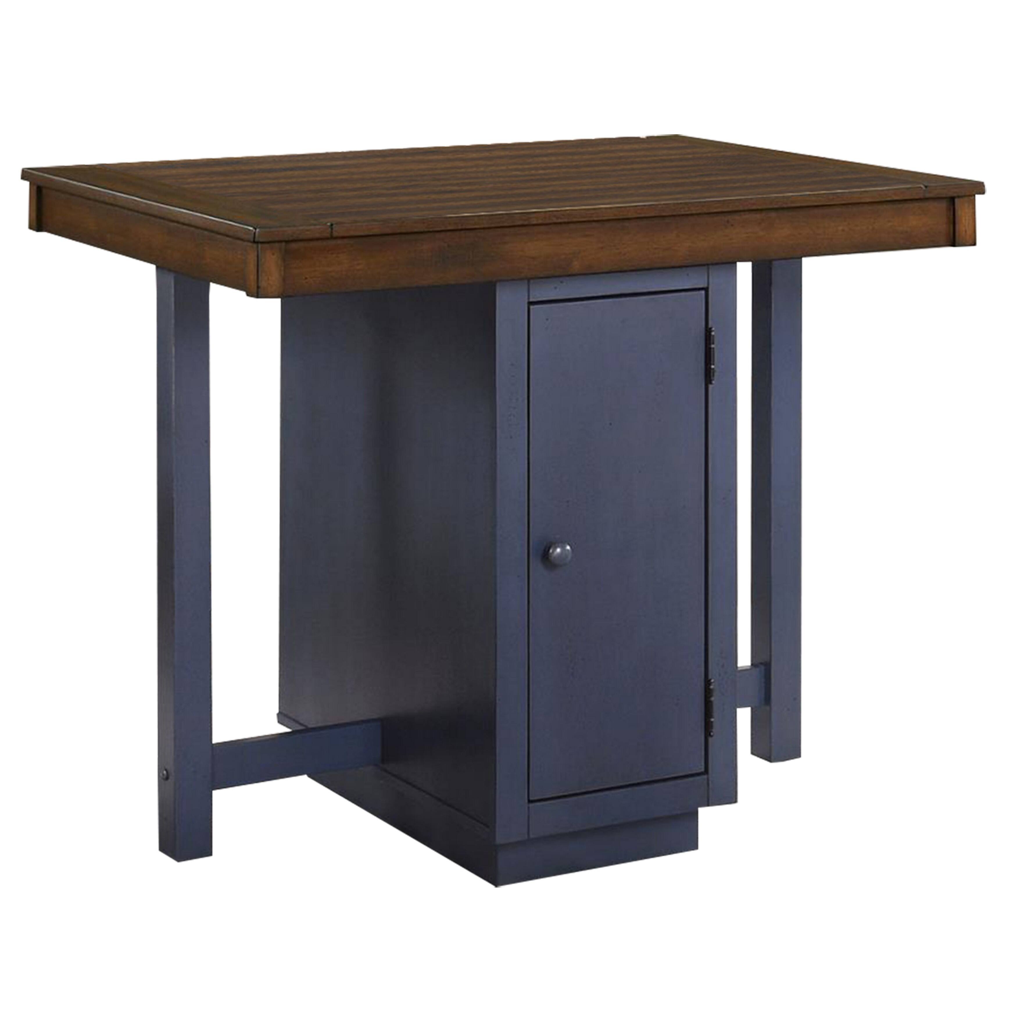 Alt View 1. Manhattan Lane - 5 Piece Counter Height Dining Table Set, 4 Stools, Antique Oak, Blue Wood - Brown, Blue.