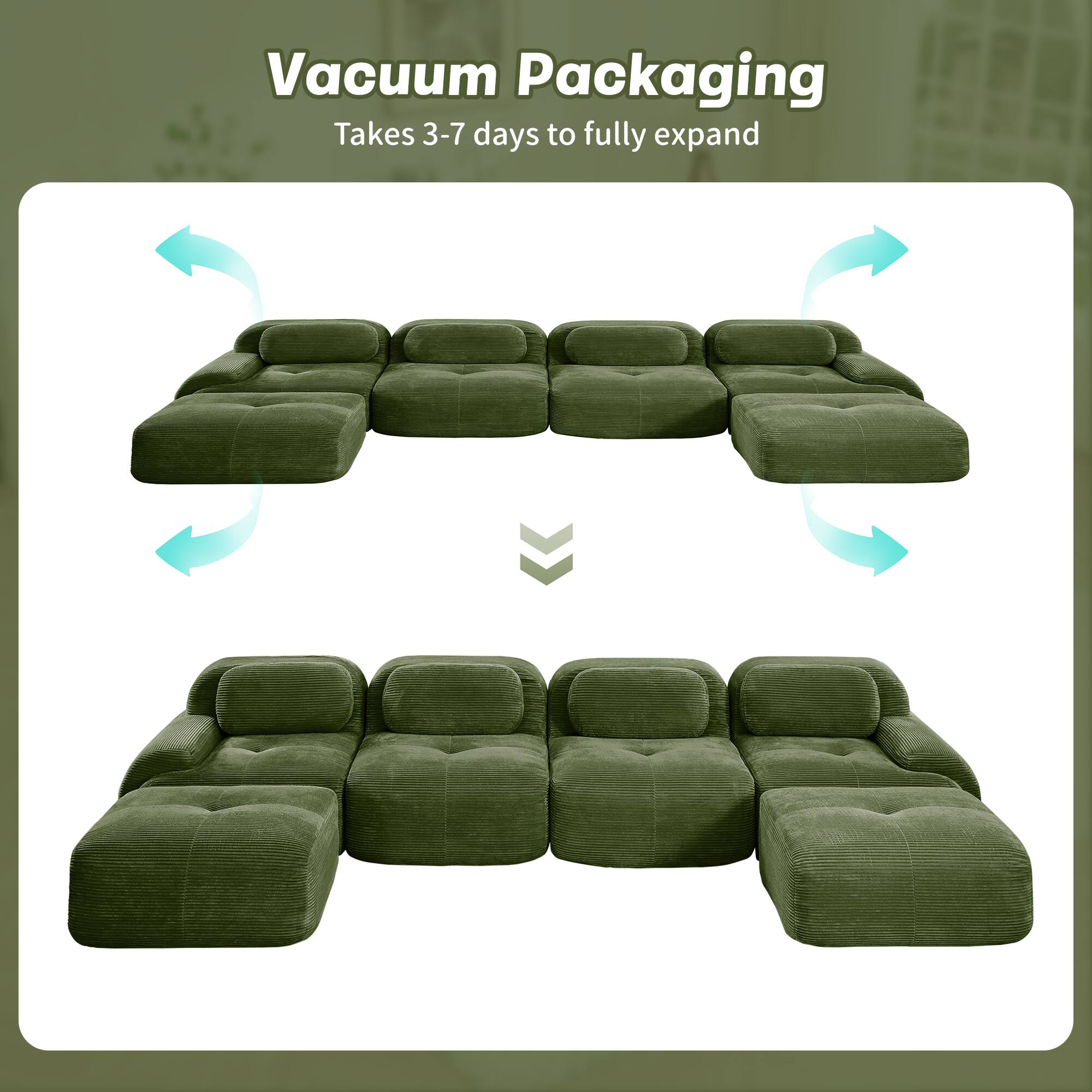 Vacuum Packaging  
Takes 3-7 days to fully expand