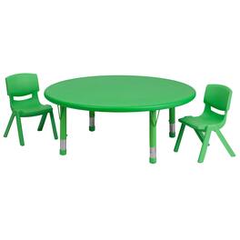 Emma + Oliver - 45" Round Plastic Height Adjustable Activity Table Set with 2 Chairs - Green