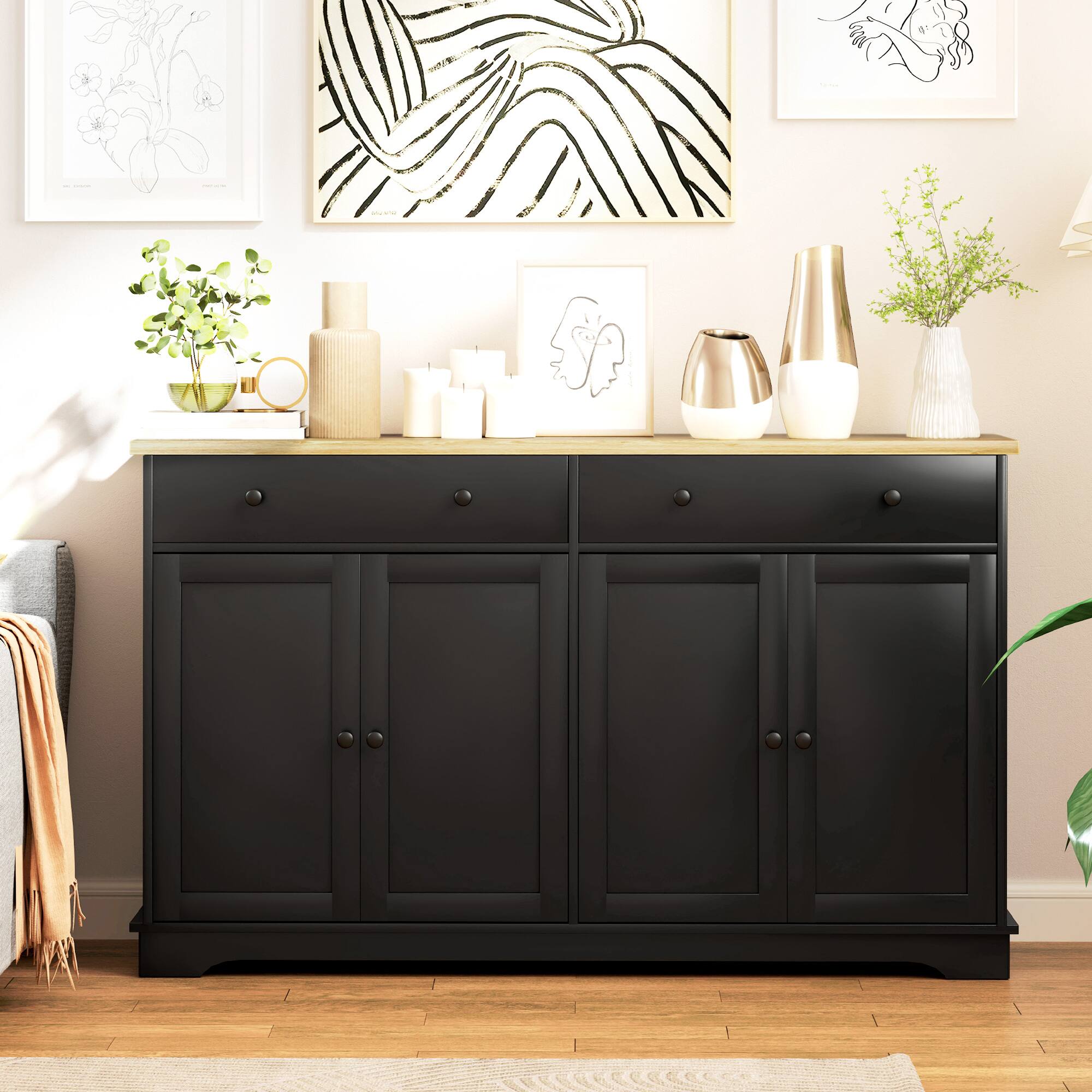 Alt View 1. Homcom - Sideboard Buffet Cabinet with Storage, 55" Modern Kitchen Cabinet with 2 Doors, 2 Drawers and Adjustable Shelves - Black.