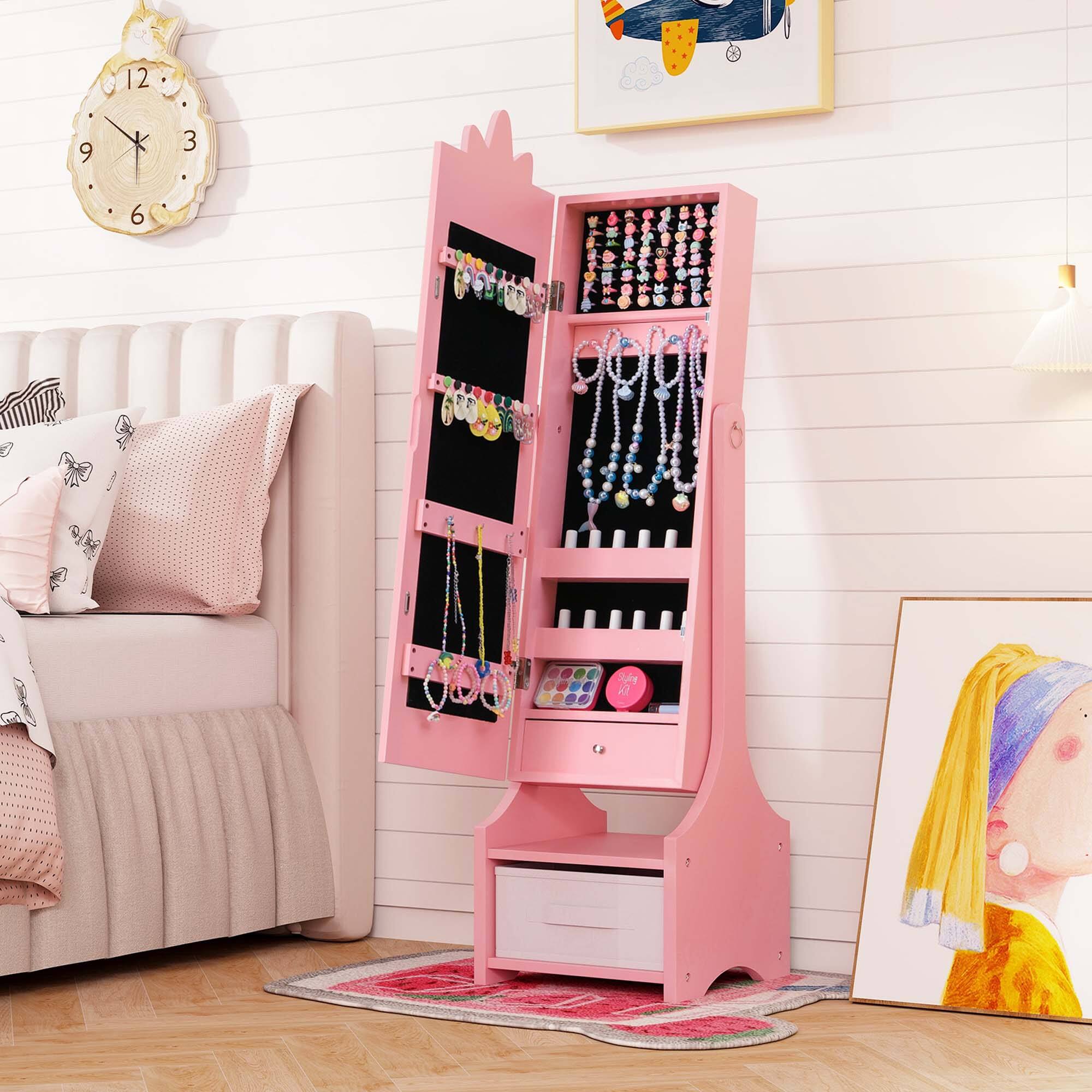 Alt View 3. Costway - Costway Kids Vanity Set Princess Makeup Dressing Table and Chair Set with Jewelry Armoire - Pink.