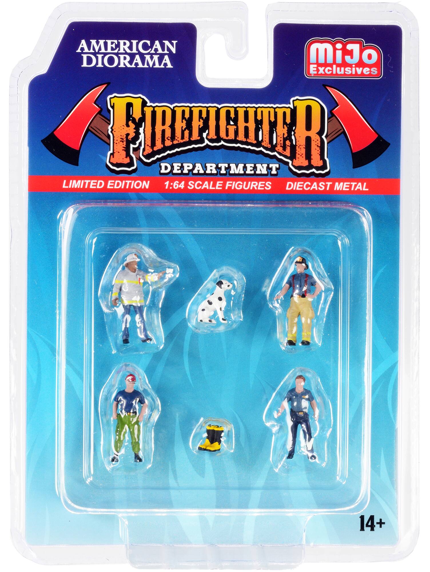 AMERICAN DIORAMA  
MiJo Exclusives  
FIREFIGHTER DEPARTMENT  
LIMITED EDITION  
1:64 SCALE FIGURES  
DIECAST METAL  
14+
