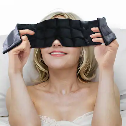 Front. Tooloton - 10 oz Adjustable Weighted Sleep Mask, Double-Sided Comfort, Side Sleeper Friendly, Travel & Home, Black - Black.