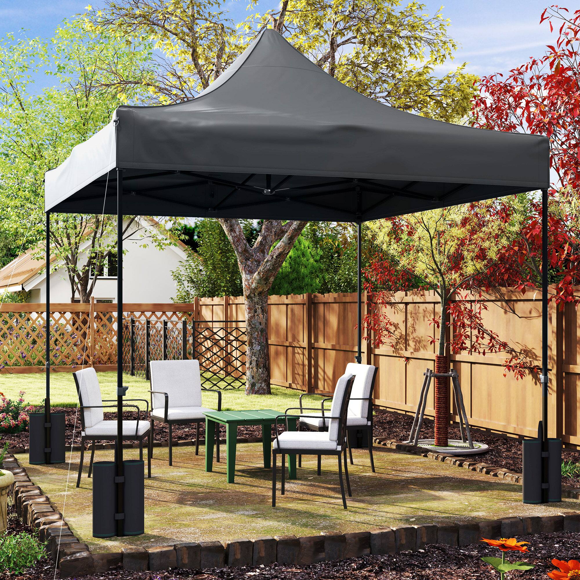 Alt View 5. Outsunny - 10' x 10' Canopy Replacement Cover with 4 Weight Bags and 8 Drainage Holes, UPF50+ Pop Up Canopy Cover Replacement Top - Dark Gray.