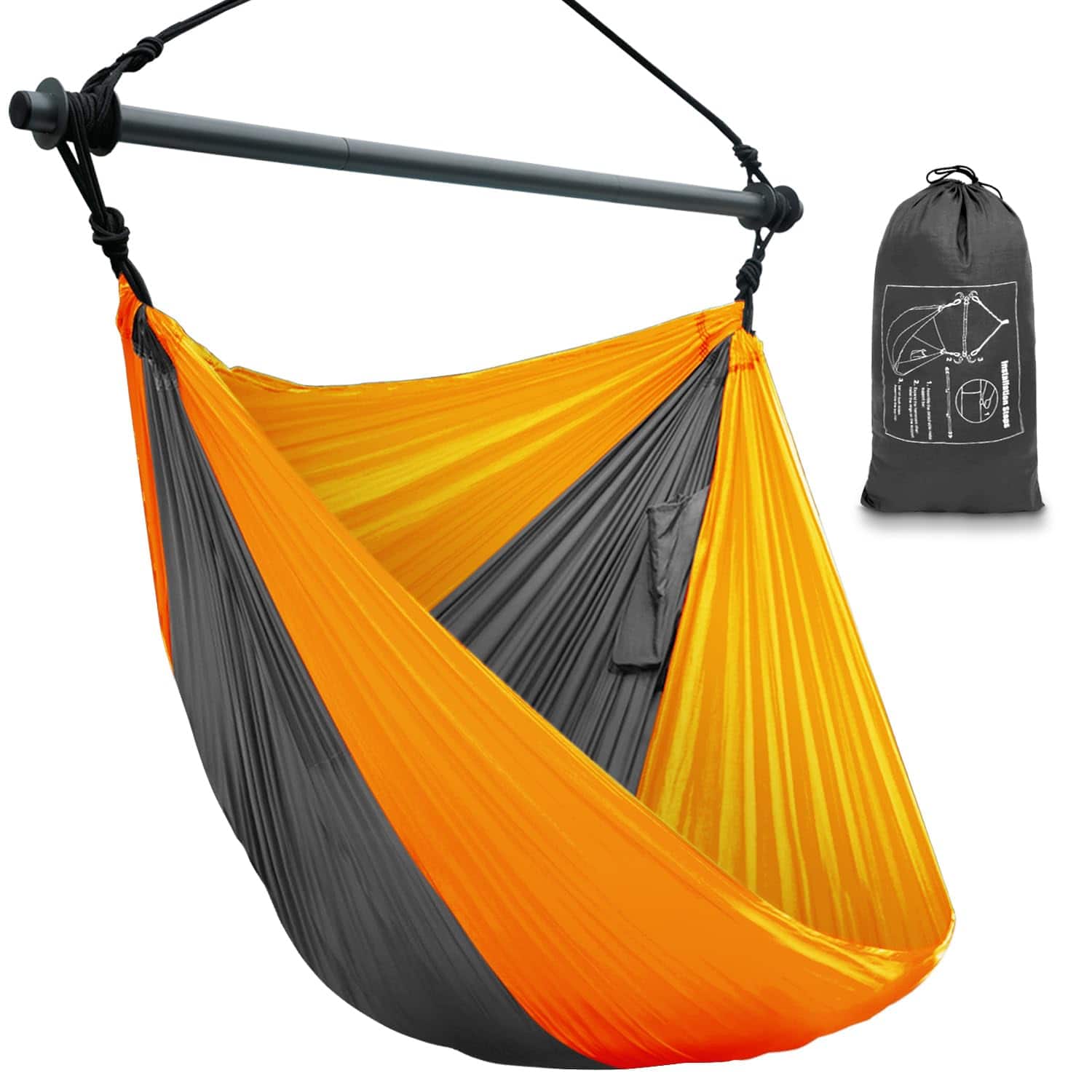 JETRANSPORT - Hammock Swing Chair For Outdoor & Indoor Lightweight Portable Adults Camping (black Gray) PERFECT FOR INDOORS - Orange, Dark Gray