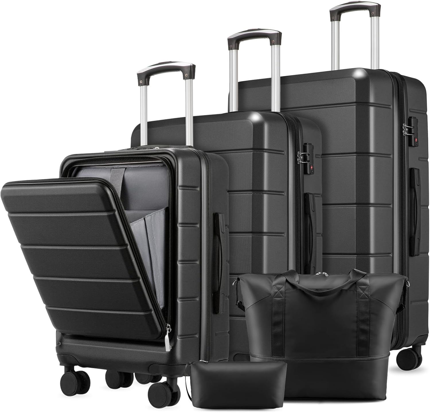 LUGGEX - 5 Piece Luggage Set Hardside Expandable Suitcase with TSA Lock Spinner Wheels Includes Tote and Toiletry Bag - H1 - Black