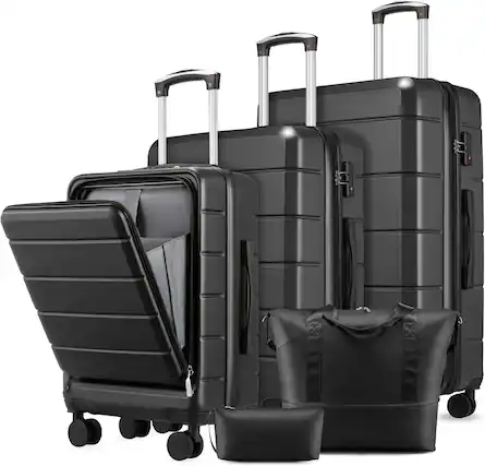 Front. LUGGEX - LUGGEX 5 Piece Luggage Set Hardside Expandable Suitcase with TSA Lock Spinner Wheels Includes Tote and Toiletry Bag - H1 - Black.