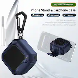 Dteck - for Samsung Galaxy Buds 4 / Galaxy Buds 4 Pro Case with Lock Clip and Phone Stand, Comes with Hook and Cleaning Pen - Darkblue