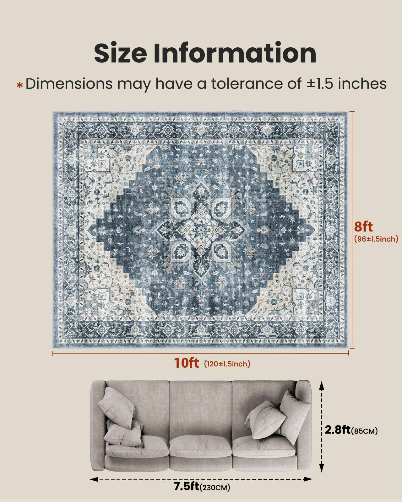 Size Information  
*Dimensions may have a tolerance of ±1.5 inches  

8ft (96±1.5inch)  
10ft (120±1.5inch)  

7.5ft (230CM)  
2.8ft (85CM)