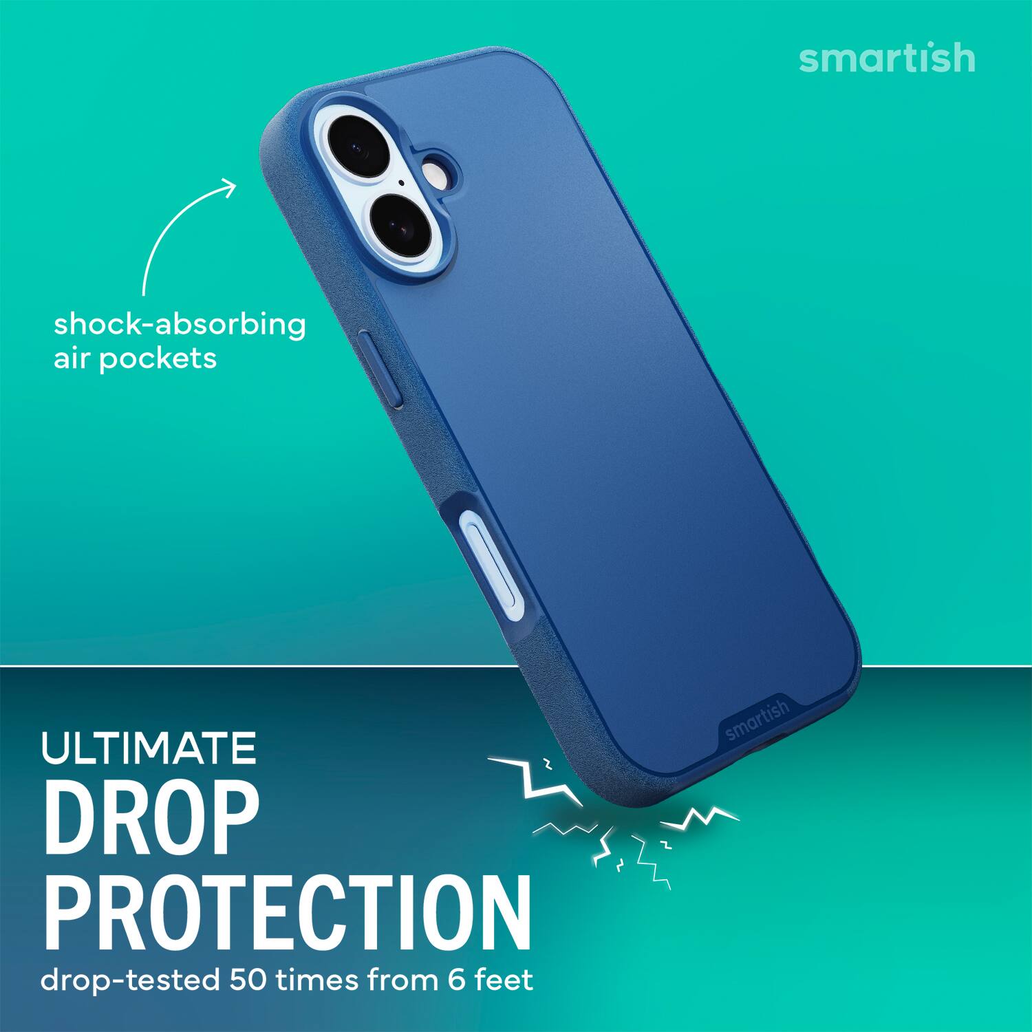 smartish shock-absorbing air pockets ULTIMATE DROP PROTECTION drop-tested 50 times from 6 feet smartish