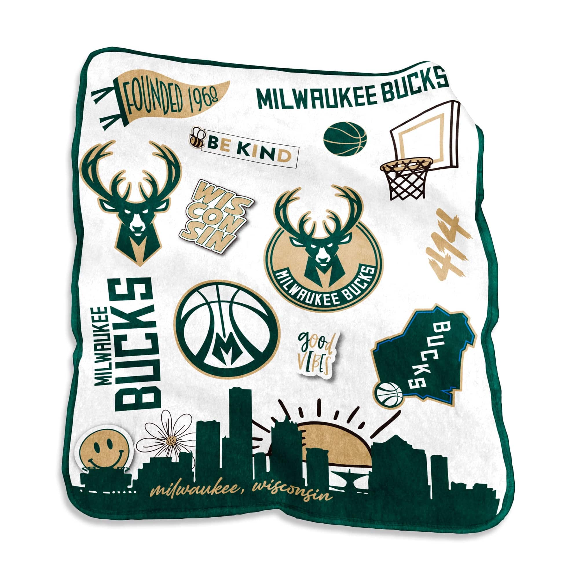 Logo Brands - Milwaukee Bucks 50'' x 60'' Native Raschel Plush Throw Blanket - Multicolor