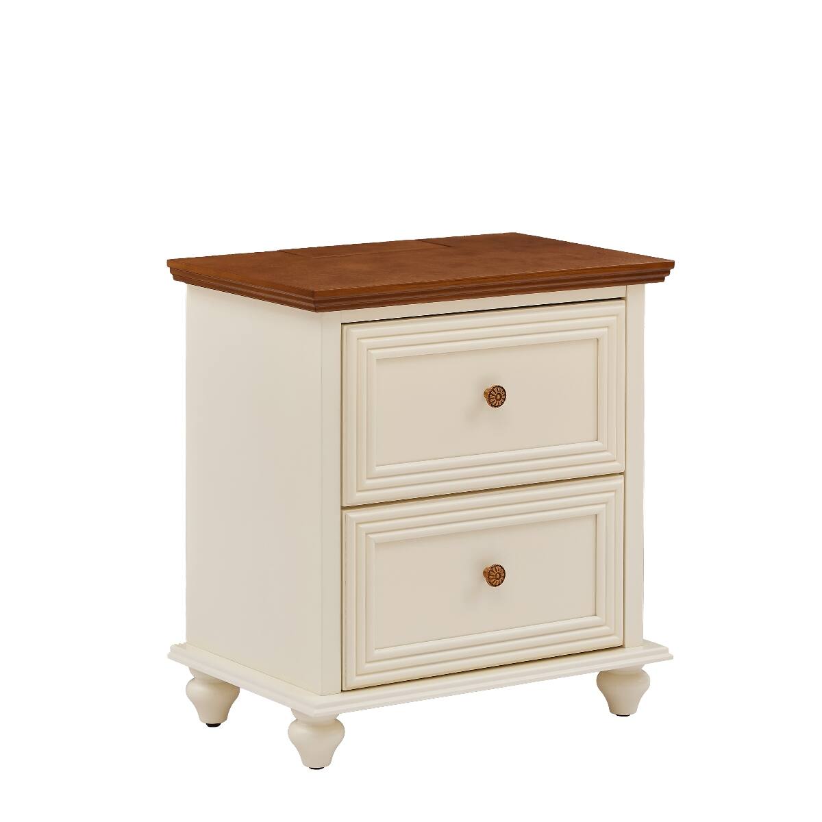 Alt View 10. Loheer - Loheer Mid Century Modern Nightstand with Charging Station, Two Drawers, Brown and White - Brown and White.