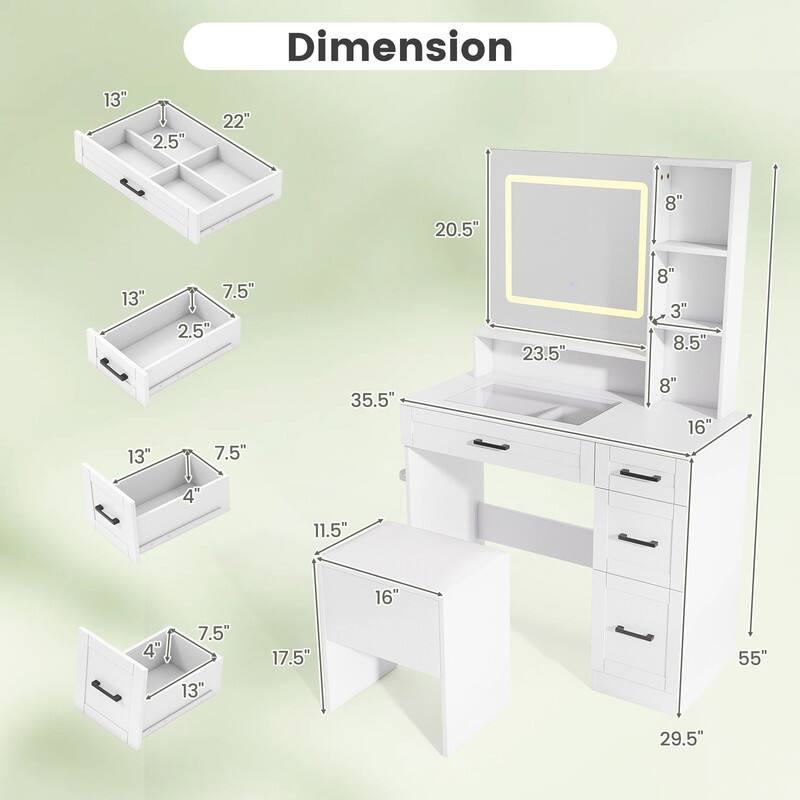 Dimension
13" x 2.5" x 22"
13" x 7.5" x 2.5" x 7.5"
8" x 3" x 8.5" x 8" x 16"
4" x 11.5" x 16" x 4" x 7.5" x 13"
17.5" x 55" x 29.5"