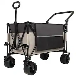 Mondawe - Multi-Functional Folding Wagon Utility Carts w/ 360° All-Terrain Wheels, Adjustable Handle, Large Capacity - Khaki