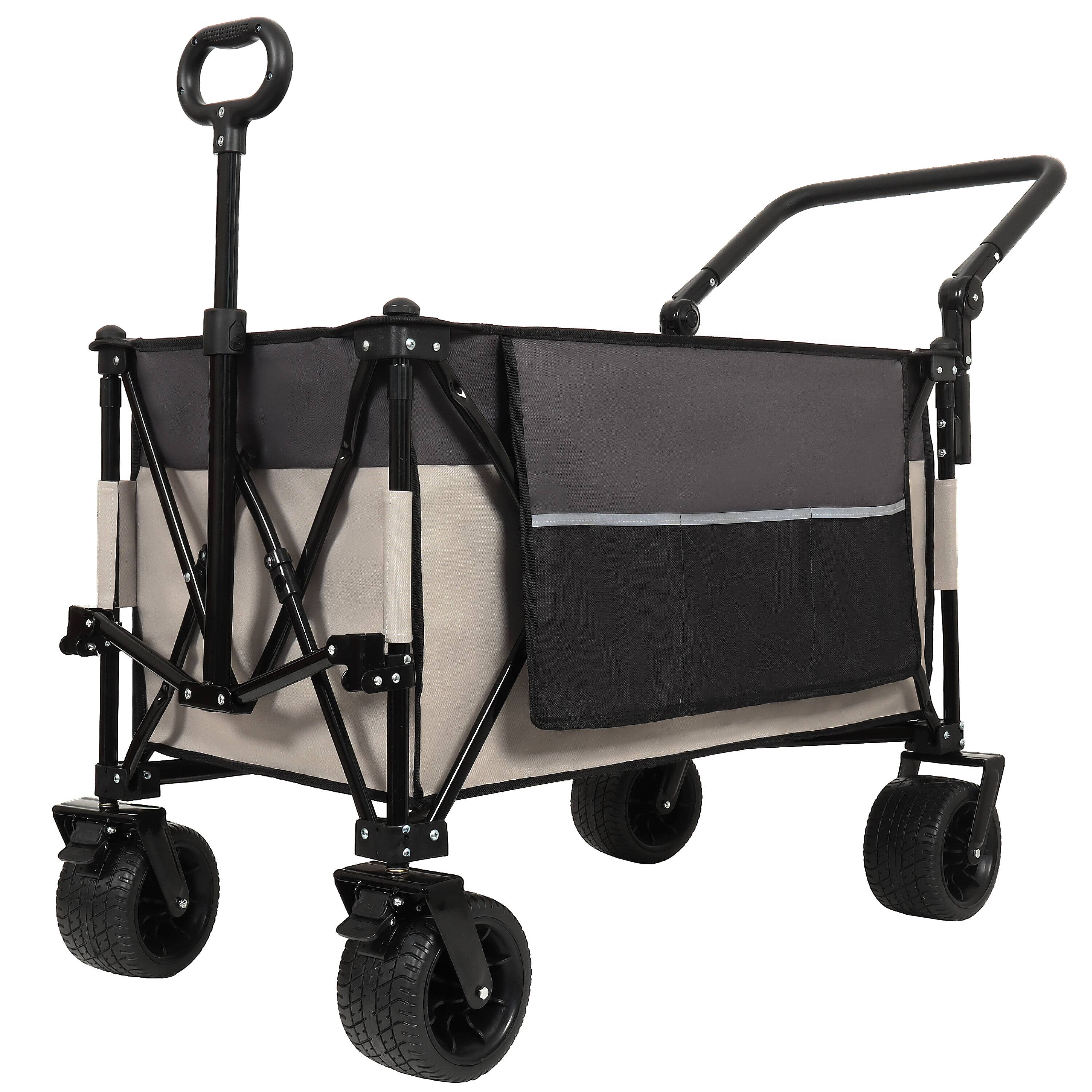 Front. Mondawe - Multi-Functional Folding Wagon Utility Carts w/ 360° All-Terrain Wheels, Adjustable Handle, Large Capacity - Khaki.