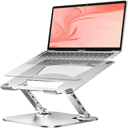 Front. ACJPR - Aluminum Laptop Stand for Desk, Adjustable Ergonomic Riser, Silver - silver.