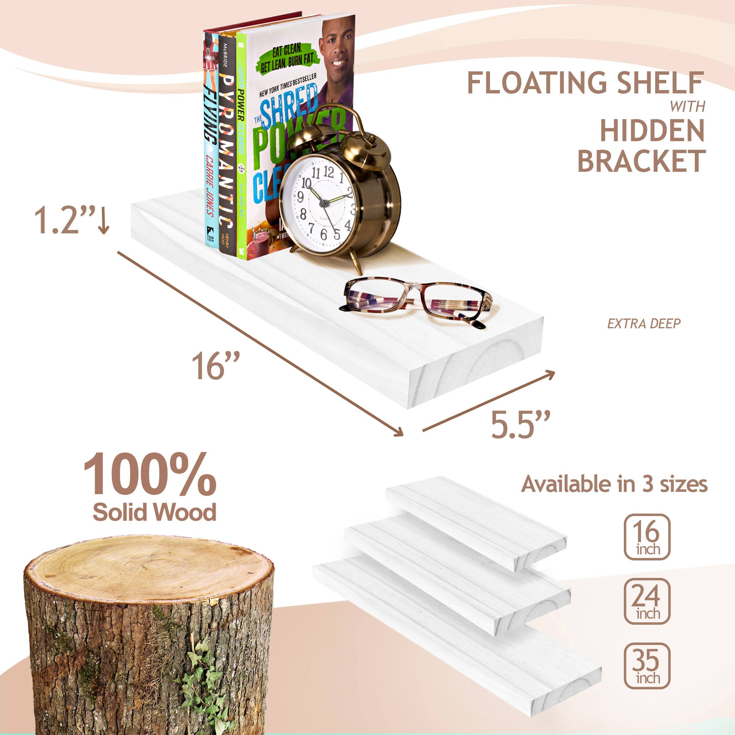 1.2" MBRn BAT GLEAN LEAN BIRN FAT -SHRED THES BESTROOR  AV YOWY FLYING POWER SHRED TH A PYROMANTIC I PO CARRIE 11 12 10 I JONES !  CLF 9  8 7 4 C 6 5 a I -E FLOATING SHELF WITH HIDDEN BRACKET EXTRA DEEP 16" 100% Solid Wood 5.5" Available in 3 sizes 16 inch 24 inch 35 inch