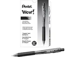 Pentel - WOW! Retractable Ballpoint Pens, Medium Point, Black Ink, Dozen (BK440-A)