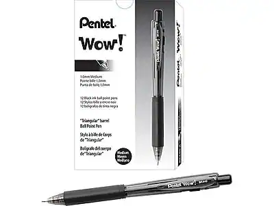 Pentel Wow!
1.0mm Medium
Pointe de 1.0mm
Punta de 1.0mm
12 Black Ink Ball Point Pens
12 Bolígrafos de tinta negra
12 Sticks de Corps
12 Bolígrafos de tinta negra
"Triangular" Barrel
Ball Point Pen
Style à Pointe de Corps
de "Triangular"
Bolígrafo de "Triangular"
Medium
Medium