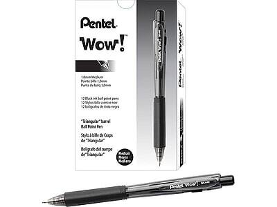 Pentel - WOW! Retractable Ballpoint Pens, Medium Point, Black Ink, Dozen (BK440-A)