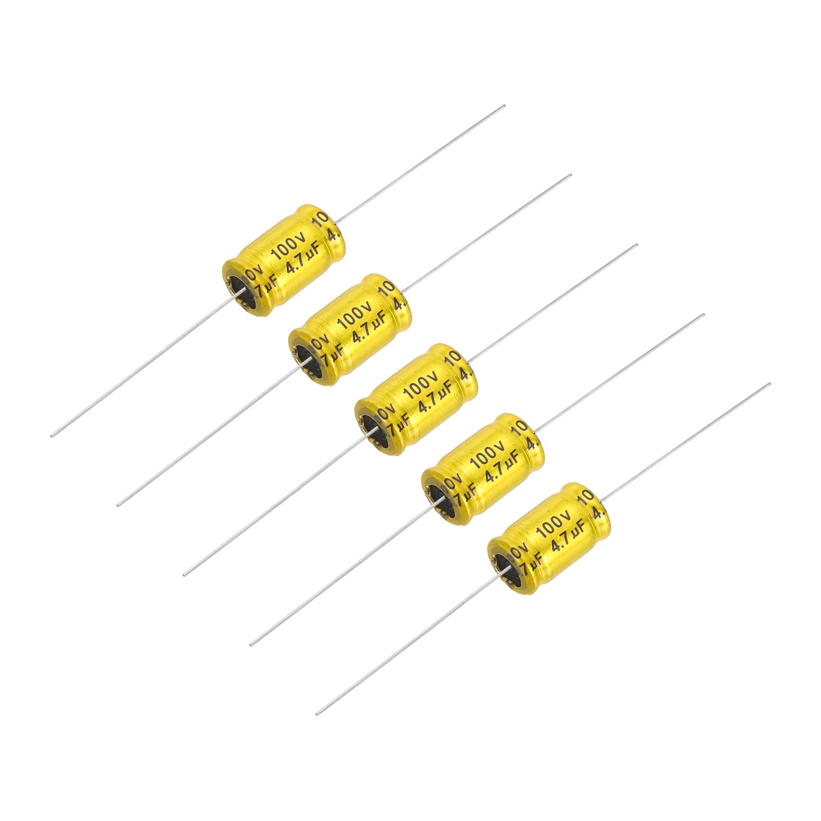 Unique Bargains - 5pcs 4.7uF 100V Non-Polarized Electrolytic Capacitor, 17x10mm Aluminum Audio Freq Divider for DIY Speaker/Car Amp - Gold