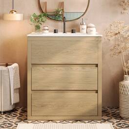 Loheer - 2.5ft Bathroom Vanity with Ceramic Sink and 2 Drawers - Natural