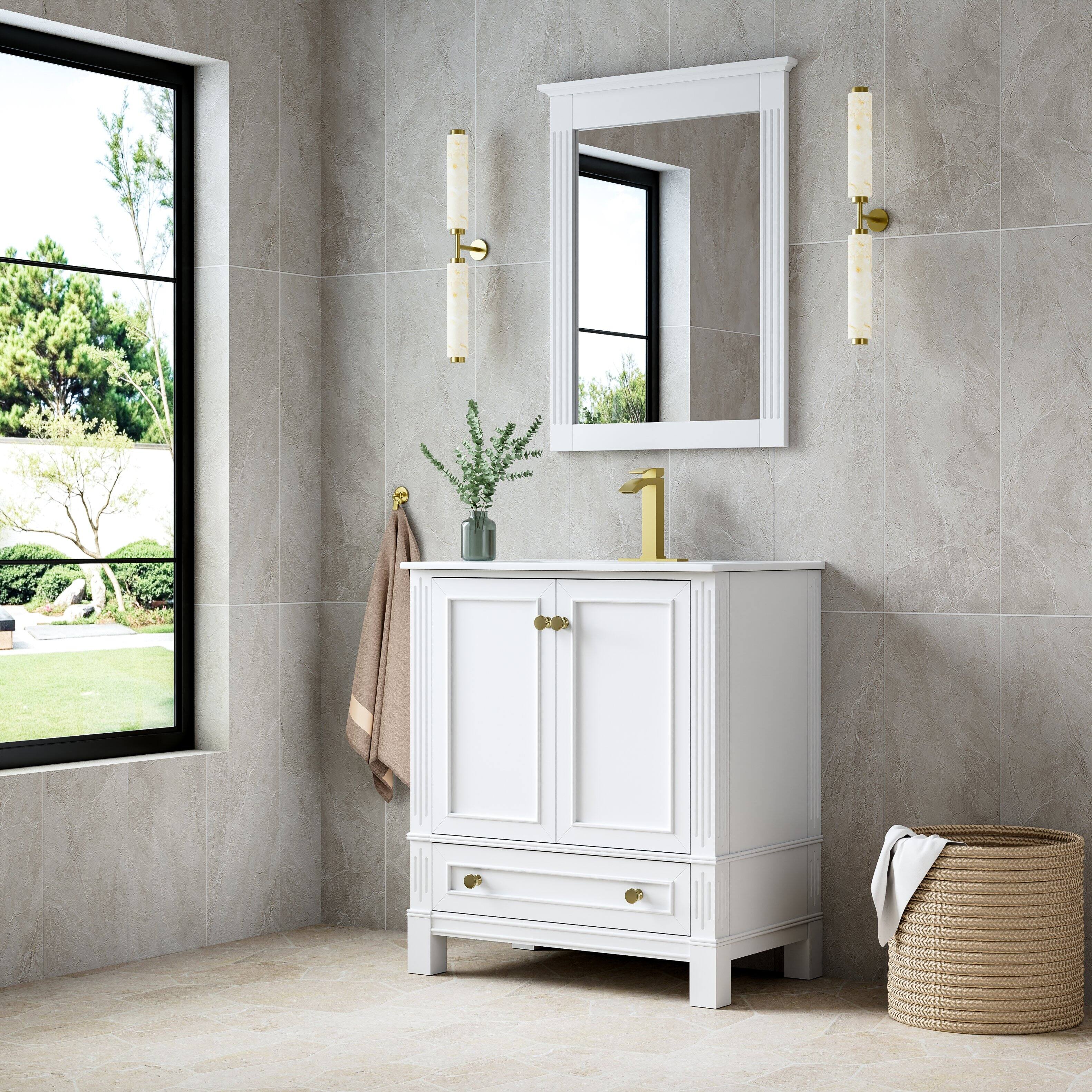 Angle. WELLFOR - DURA 30 in. Solid Wood Bath Vanity with Countertop Basin, Single Sink - White.
