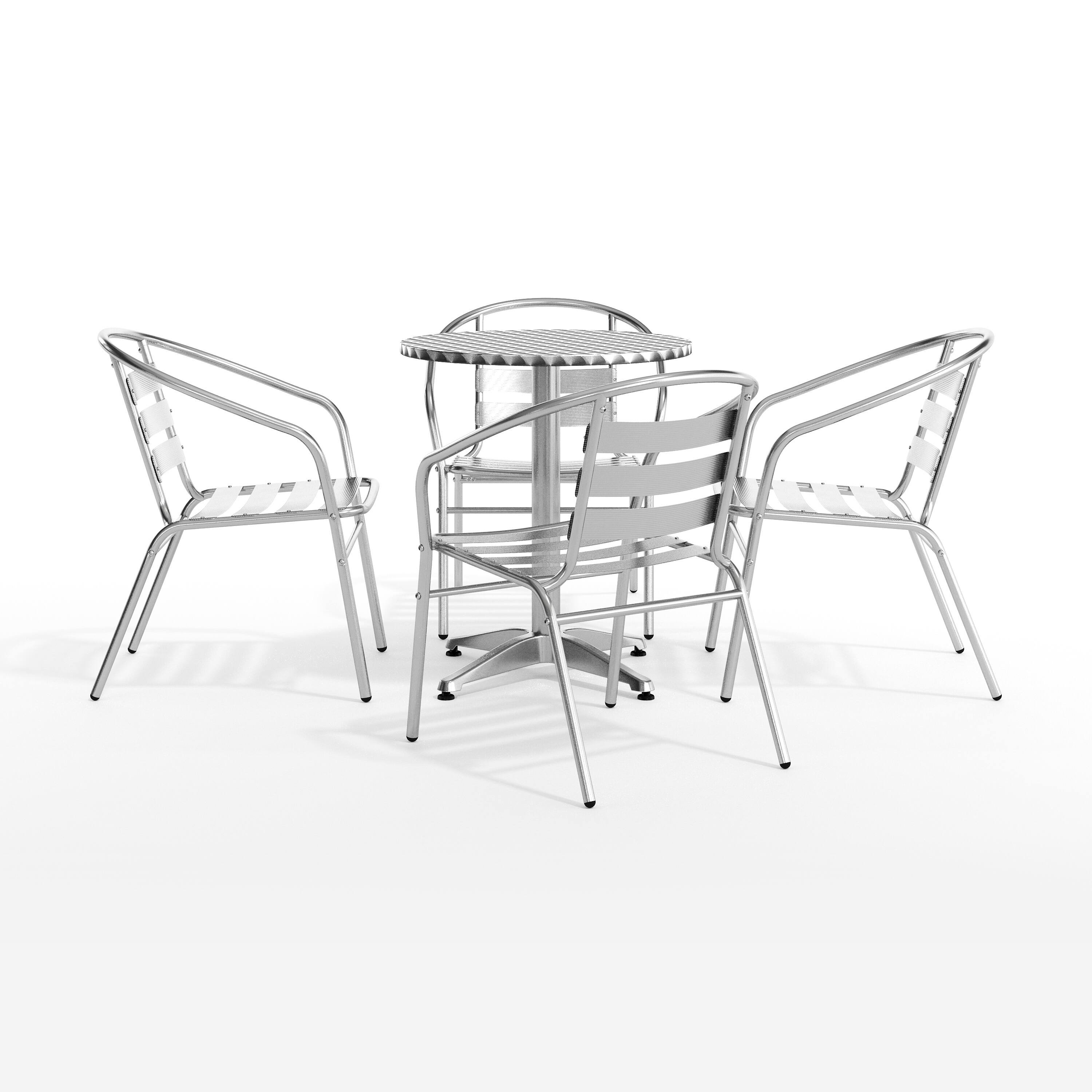 Alt View 10. Emma + Oliver - 23.5'' Round Aluminum Indoor-Outdoor Table Set with 4 Slat Back Chairs - Aluminum.