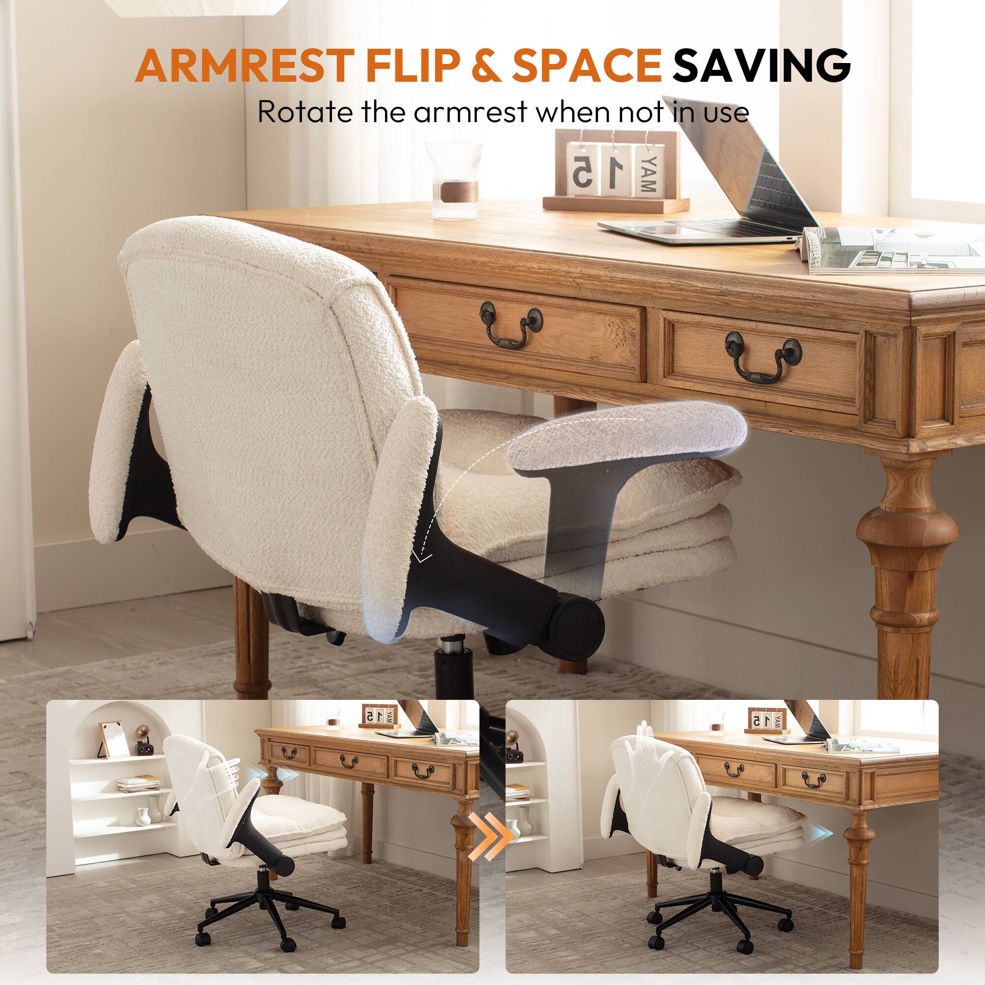 ARMREST FLIP & SPACE SAVING  
Rotate the armrest when not in use
