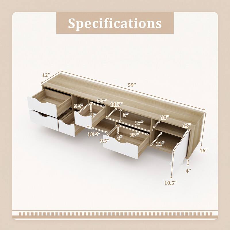 Specifications
12"
59"
5.5" 9.5" 11.5" 4" 5TH 17" 10.5" 12" 4" 9.5"
10" 11"
13"
16"
4"
10.5"