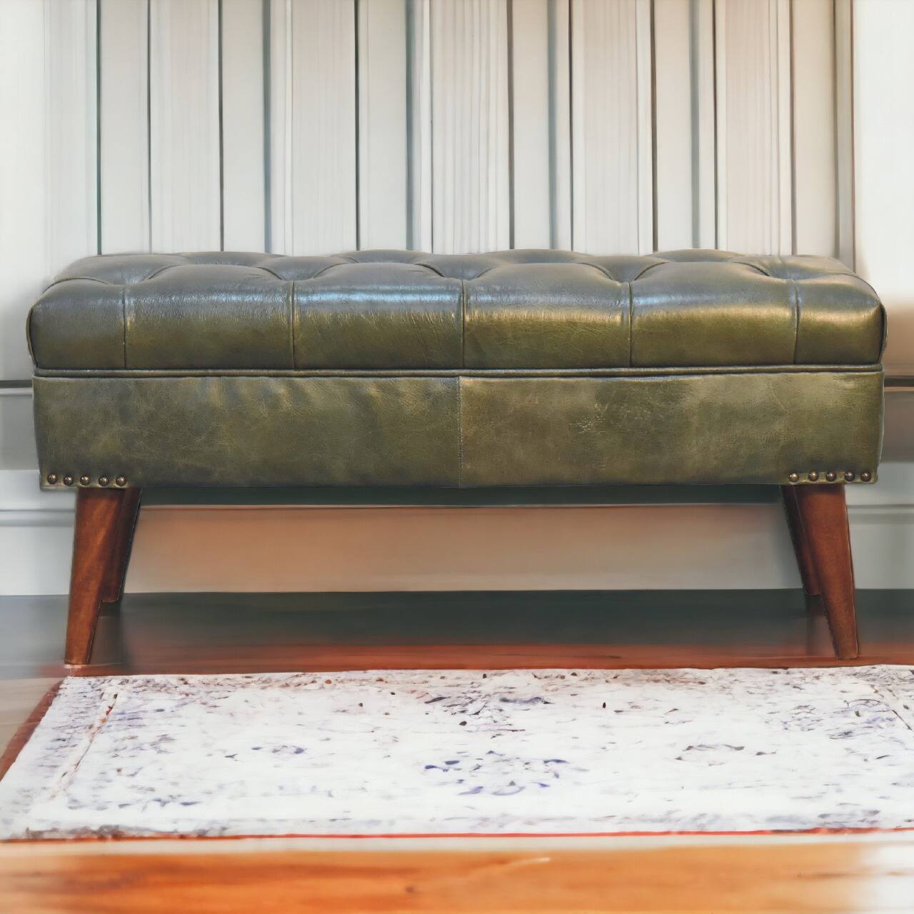 Alt View 6. Artisan Furniture - Artisan Furniture Solid Wood Harbour Green Bench, Upholstered - Green.
