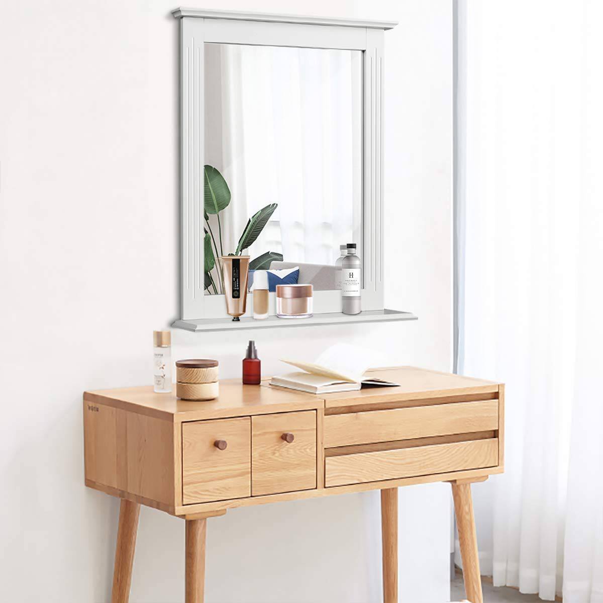 Left. Hivvago - White Rectangle Bedroom Bathroom Vanity Wall Mirror with Bottom Shelf - White.