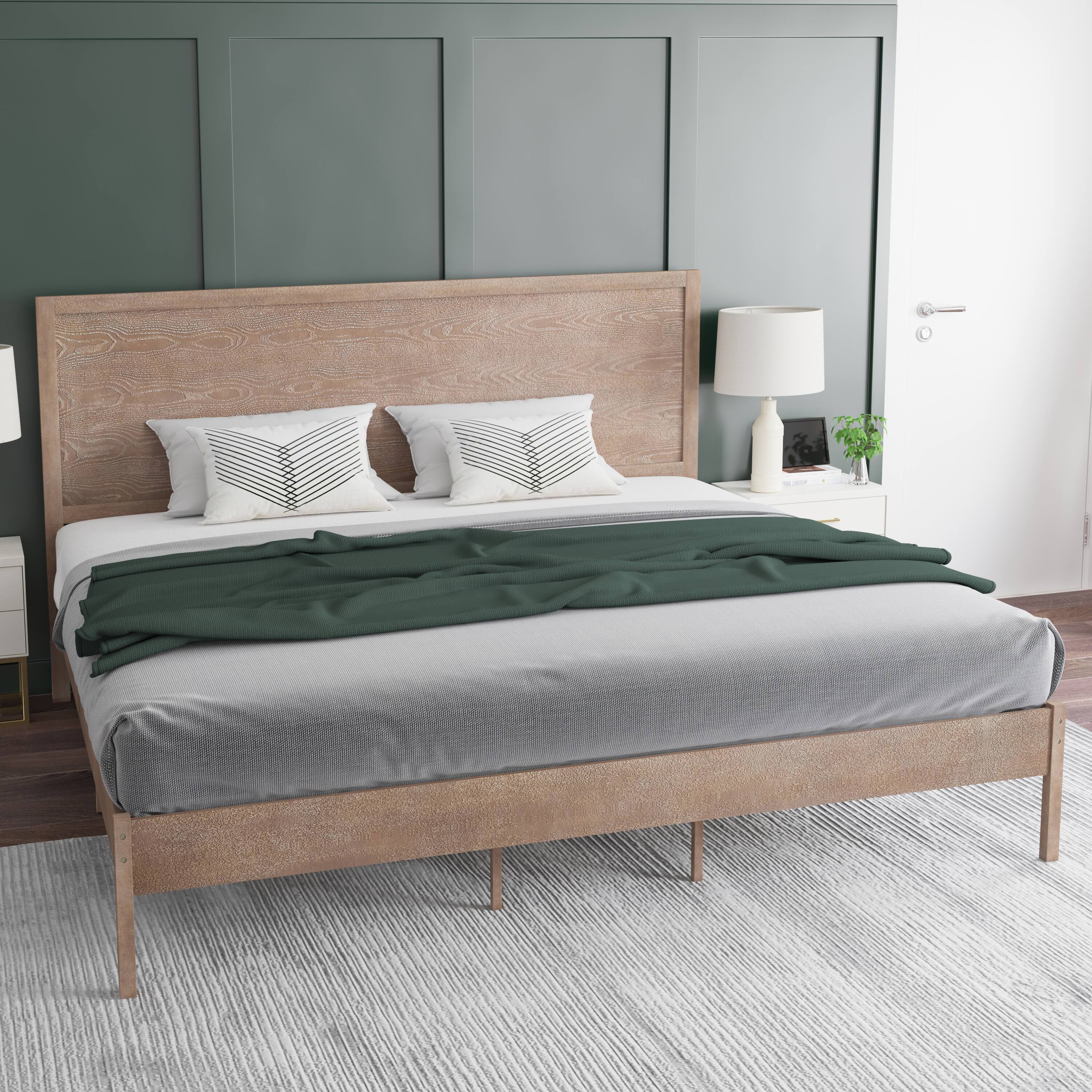 Alt View 4. Emma + Oliver - Ashton Classic Wooden Platform Bed with Headboard - Light Brown.
