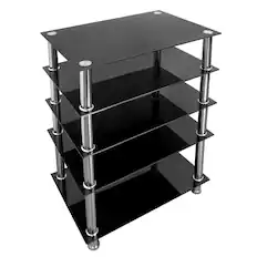 Front. Mount-It! - Five‑Tiered Glass A/V Media Stand with Tempered Shelves & High Load Capacity for Component Storage, Black - Black.