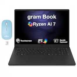 LG - Upgraded - gram Book Laptop 16.0 WUXGA Display (Ryzen AI 7 445, 16GB, 1TB SSD, Win 11 Pro) w/Dockztorm Wireless Mouse - Titan Black