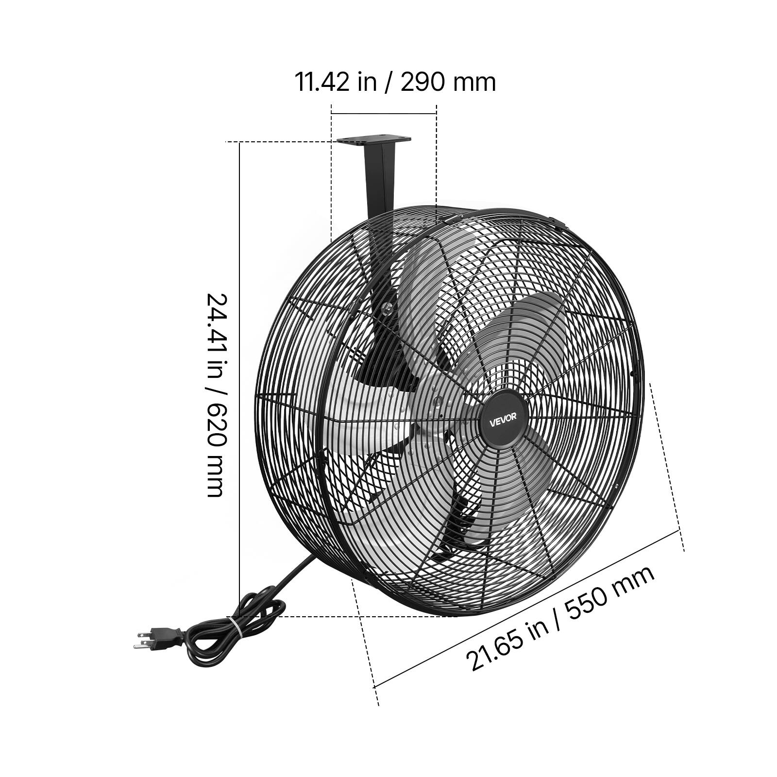 11.42 in / 290 mm  
24.41 in / 620 mm  
21.65 in / 550 mm